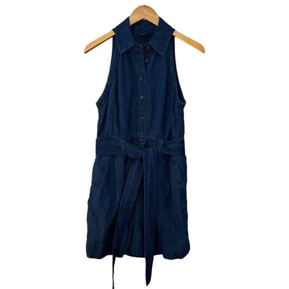 BANANA REPUBLIC Dark Denim Tie Waist Belted Romper Short Set - 8 - Picture 1 of 8